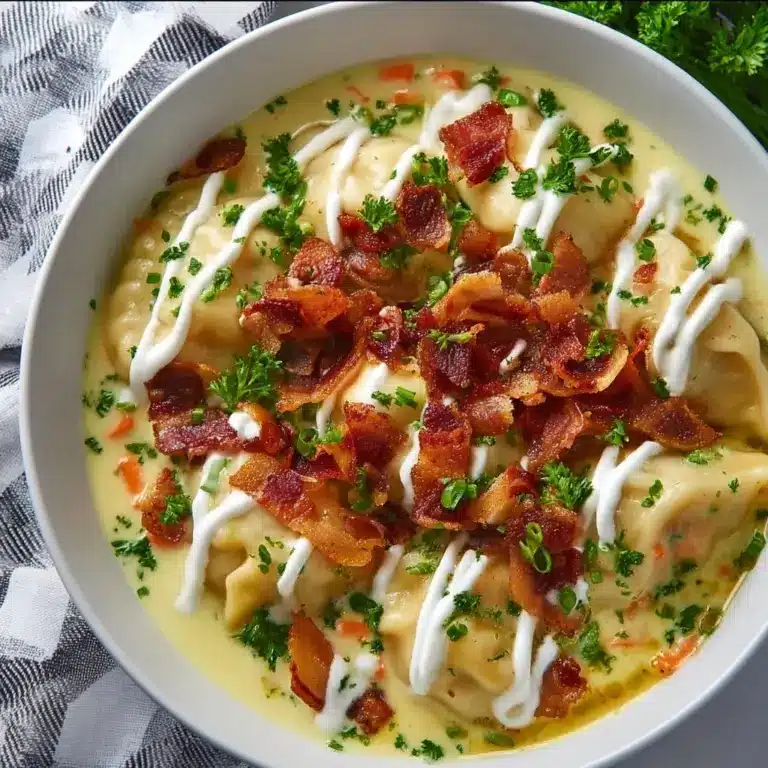Creamy Pierogi Chicken Soup with Rosemary Bacon Recipe
