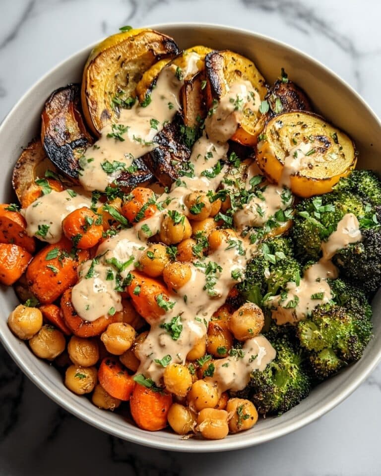 Roasted Vegetable & Chickpea Bowl with Tahini Dressing Recipe