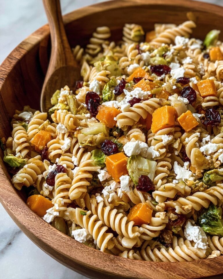 Fall Pasta Salad with Butternut Squash, Brussels Sprouts, and Maple Dijon Dressing Recipe