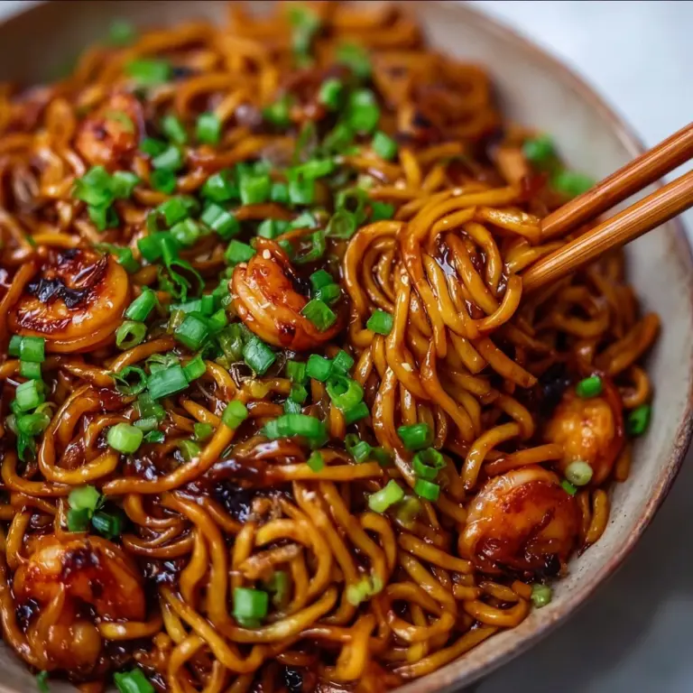 Sticky Garlic Chicken Noodles Recipe