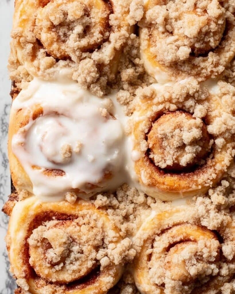 Peach Cobbler Cinnamon Rolls with Crumb Topping Recipe