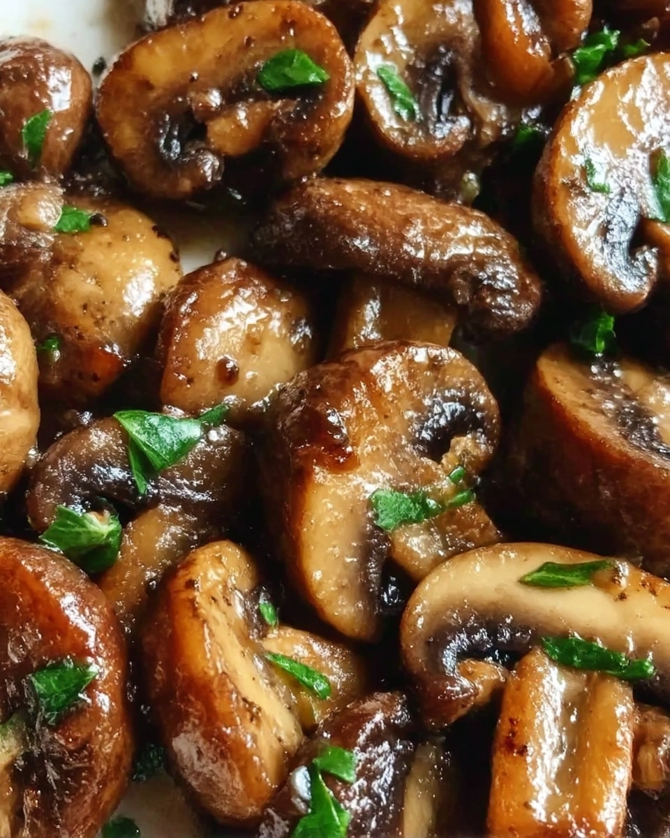 A close-up of cooked mushrooms showing many pieces with a shiny, slightly oily surface, some brown and golden color with grilled marks, mixed with small green parsley leaves scattered on top, all resting on a white marbled texture background. photo taken with an iphone --ar 4:5 --v 7