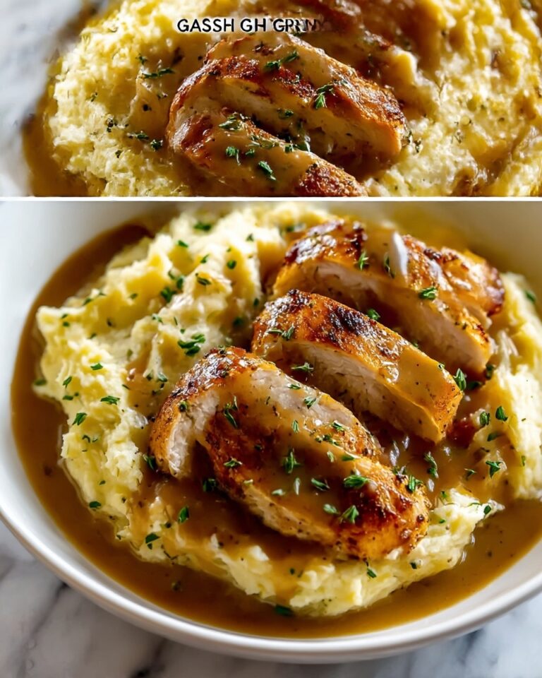 Chicken and Garlic Gravy with Cheesy Mashed Potatoes Recipe