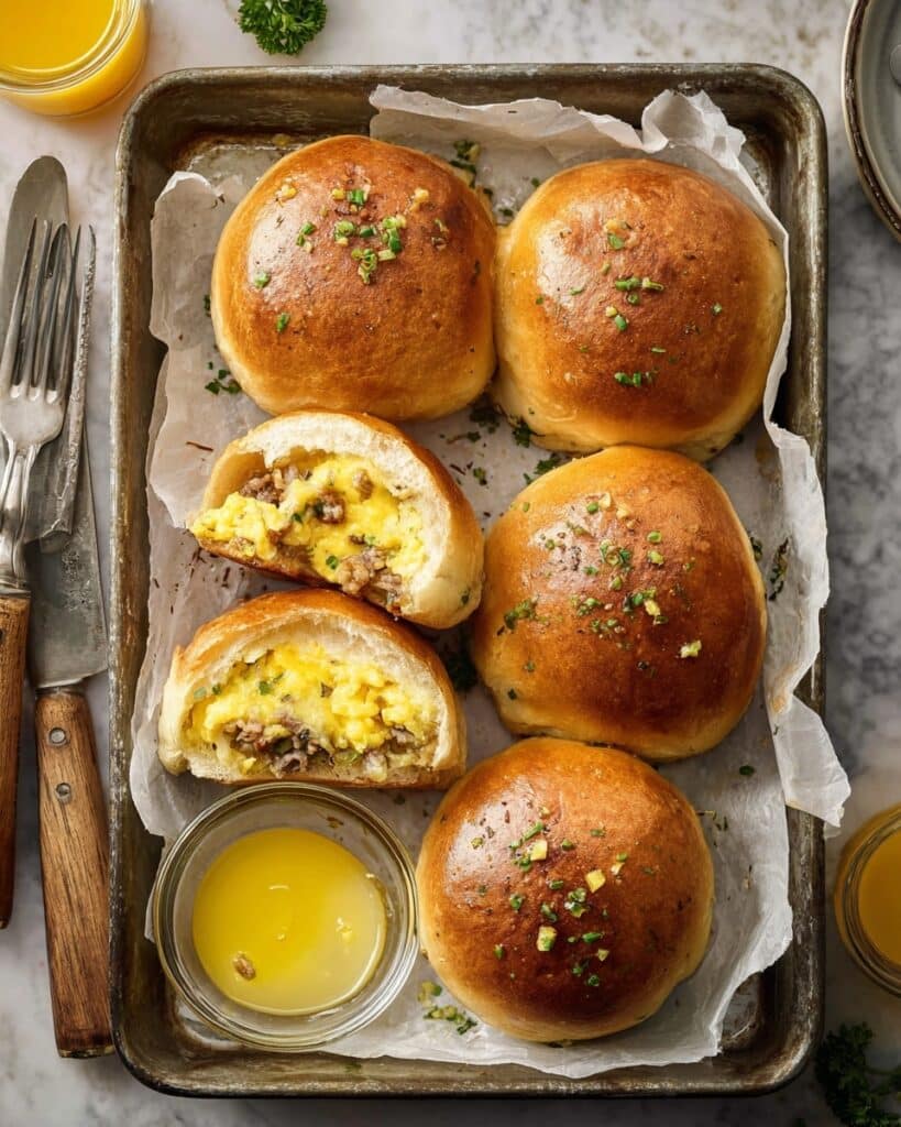 Breakfast Bombs with Cheddar, Eggs, and Sausage Recipe