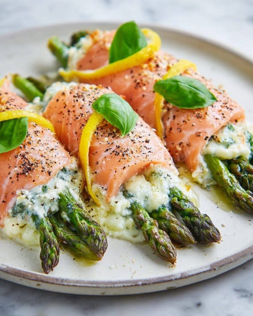 Asparagus, Lemon, and Basil Ricotta Stuffed Salmon Rolls Recipe