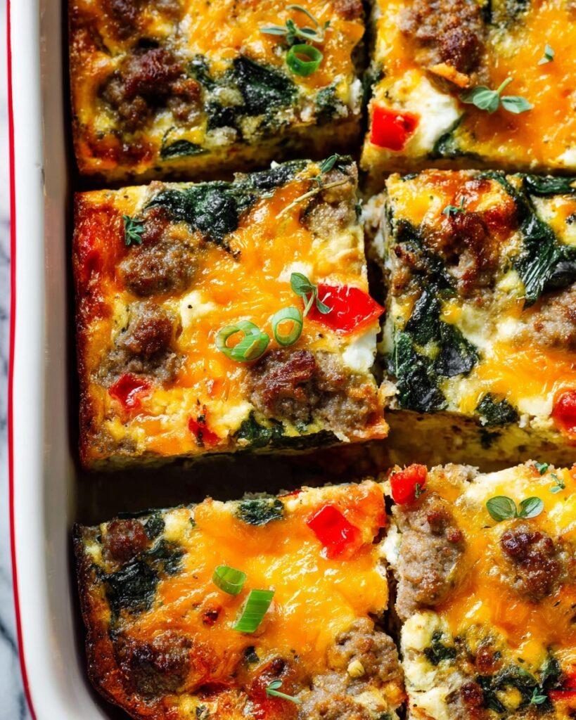 Easy Make-Ahead Breakfast Casserole with Sausage, Vegetables, and Cheddar Recipe
