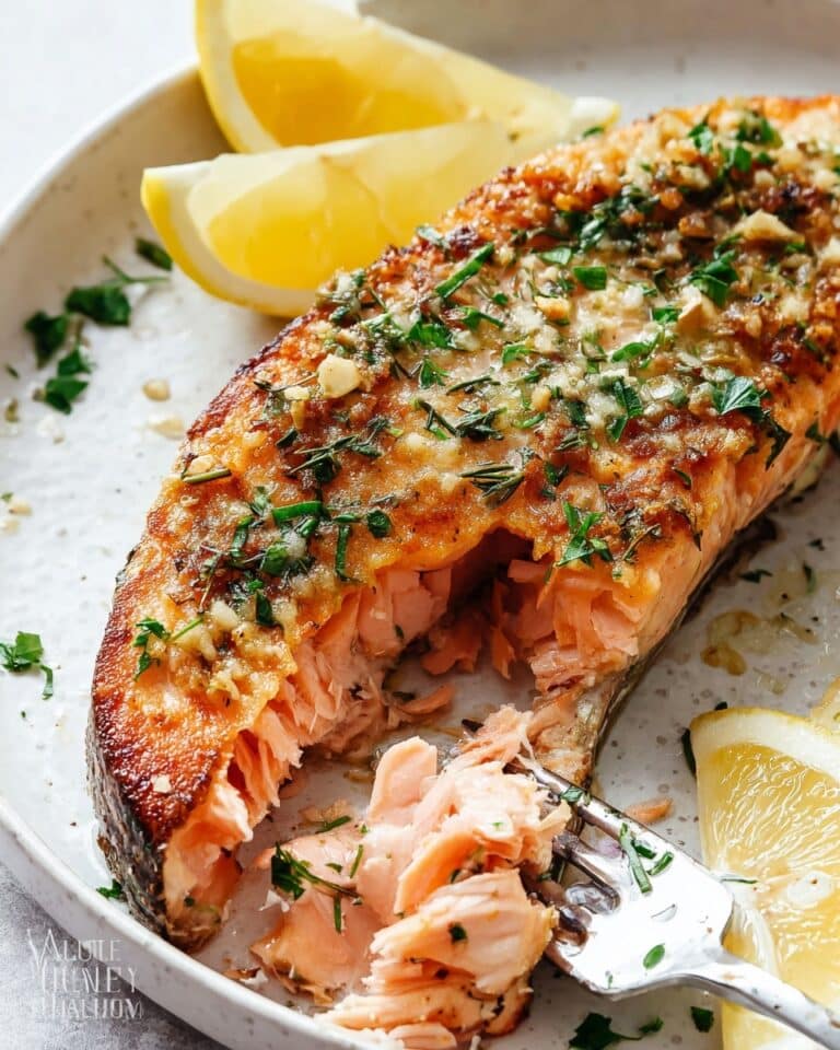 Garlic Herb Butter Salmon Steaks with Parmesan Recipe