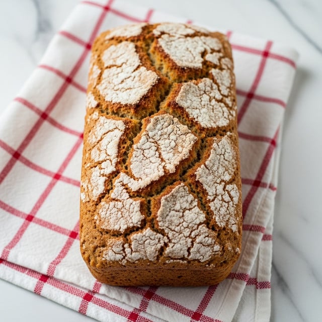 A rectangular loaf of brown bread with a rough, cracked top surface and a slightly golden tone sits on a white and red checkered cloth, which is placed on a white marbled texture. The bread looks dense with a few visible cracks and uneven texture on its top crust. photo taken with an iphone --ar 4:5 --v 7