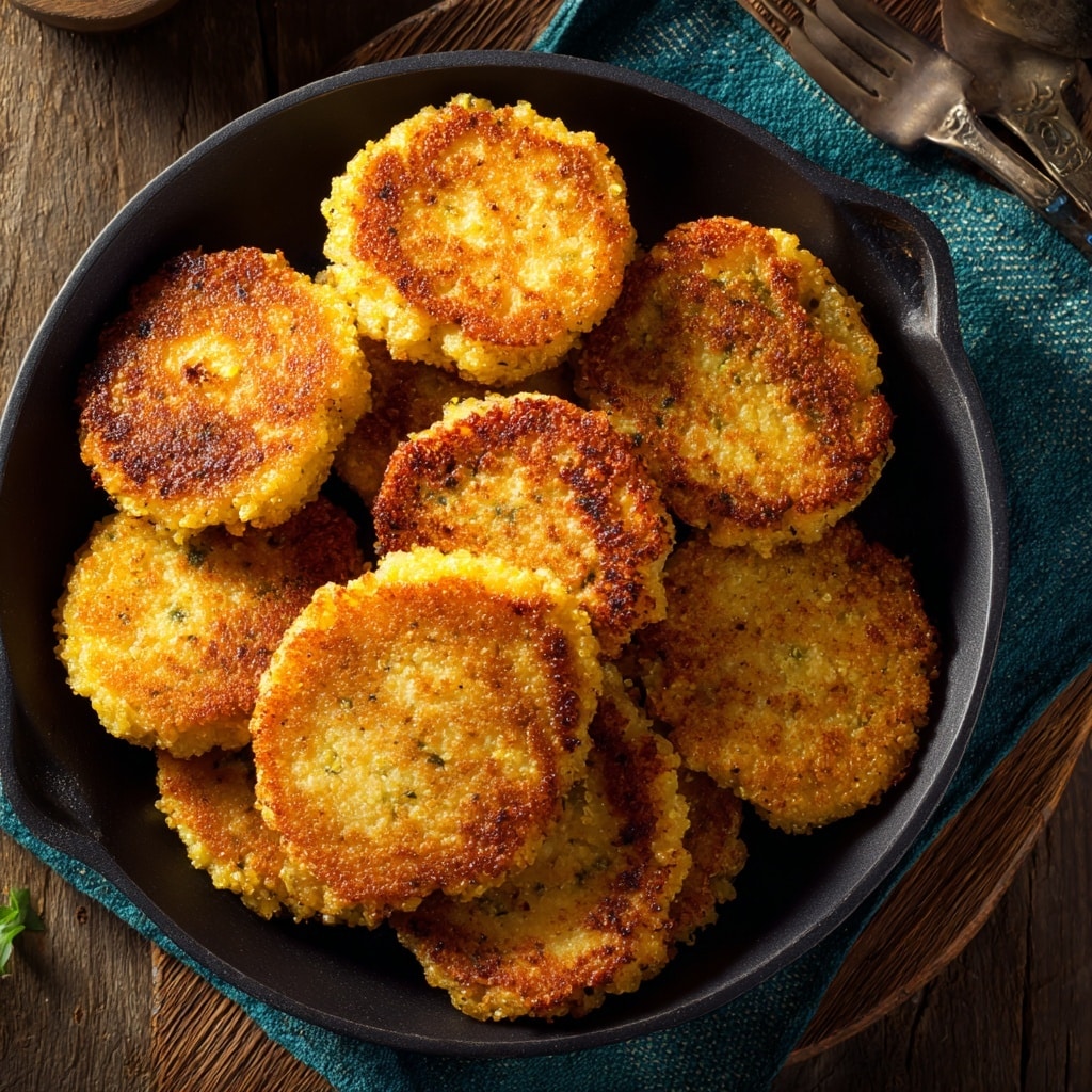 Golden Crispy Rice Patties with Cheese and Herbs Recipe