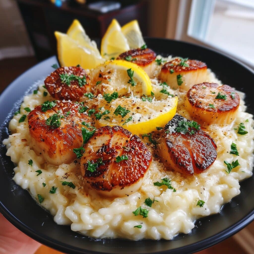 Lemon Butter Scallops With Spring Risotto Recipe