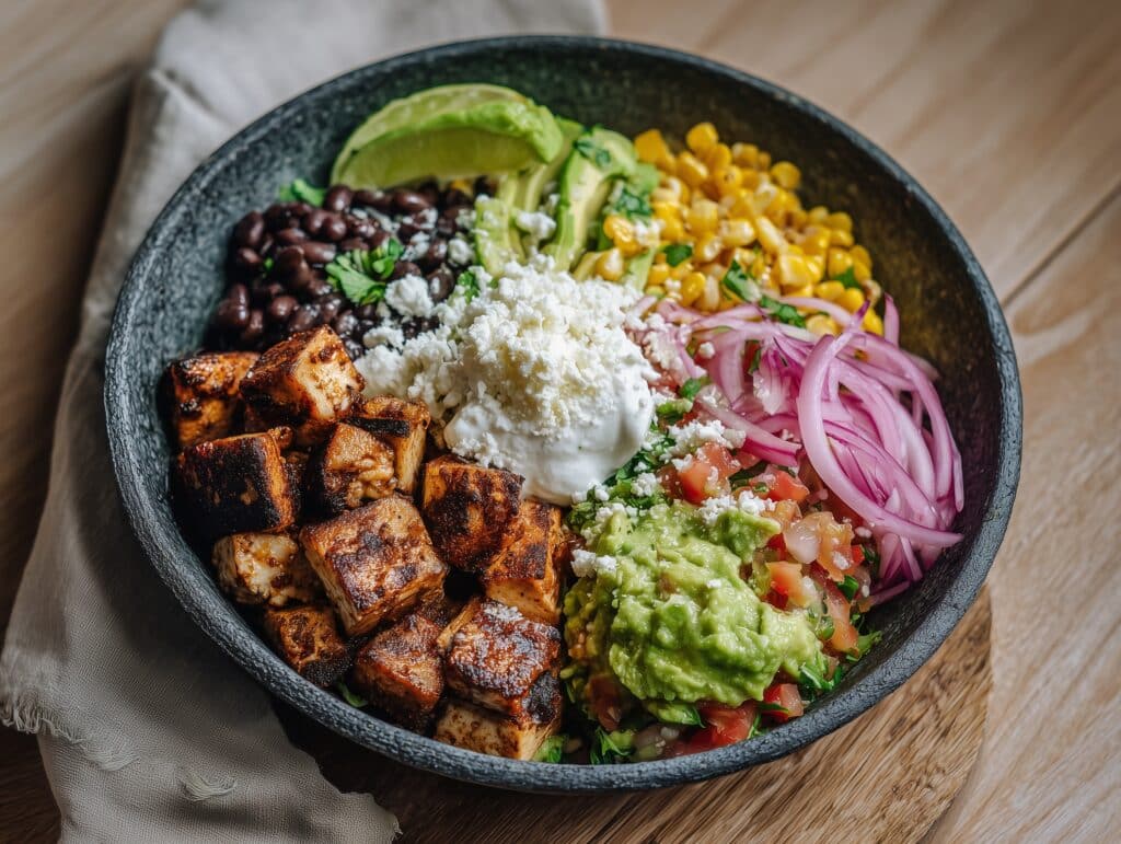 Easy Low Carb Burrito Bowl with Seasoned Ground Chicken and Tex-Mex Toppings Recipe