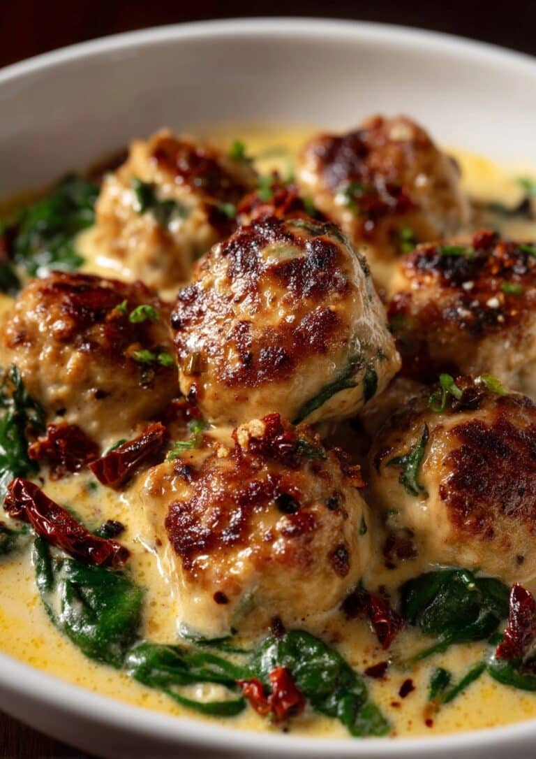 Southern Style Baked Chicken Ricotta Meatballs with Spinach Alfredo Sauce Recipe