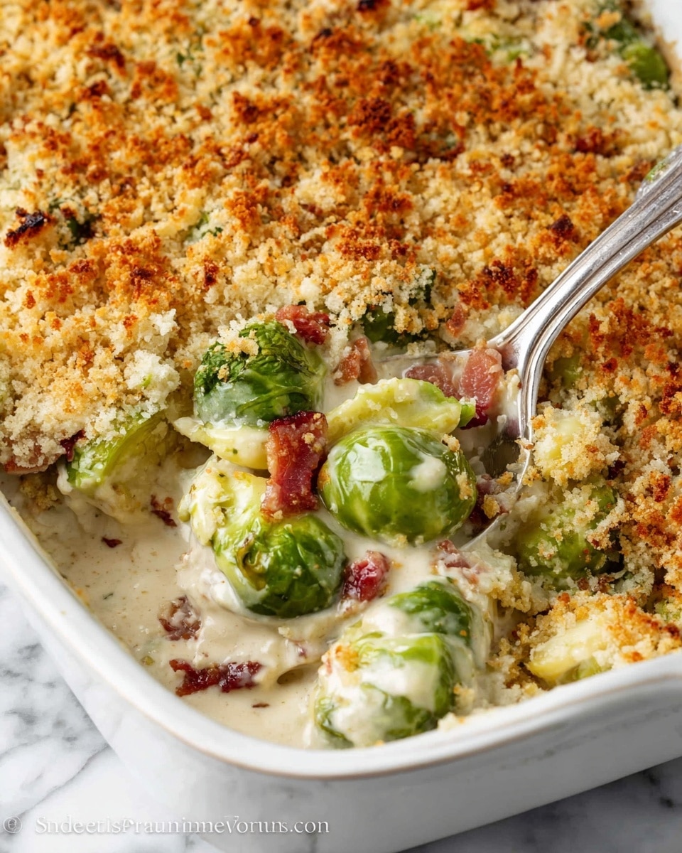 Brussels Sprout Casserole with Bacon, Gruyere, and Crispy Cracker Topping Recipe - Recipe Image