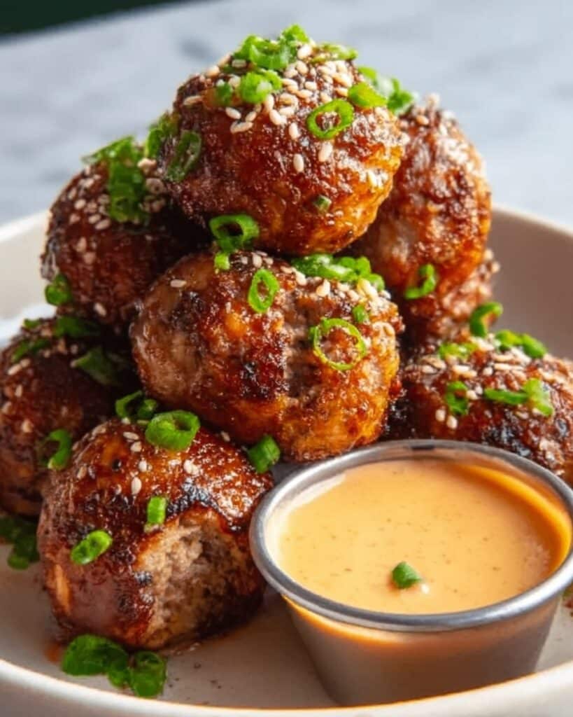 Korean BBQ Meatballs with Spicy Mayo Dip Recipe