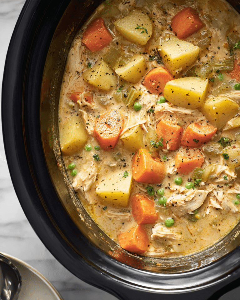 Crockpot Chicken Stew with Potatoes, Carrots, and Peas Recipe