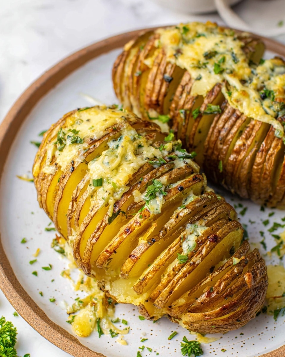 Hasselback Potatoes with Cheddar, Parmesan, and Fresh Herbs Recipe - Recipe Image