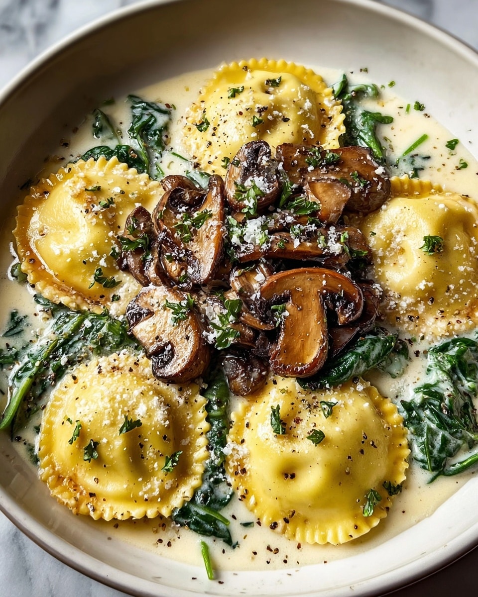 Spinach Mushroom Alfredo Ravioli Recipe - Recipe Image