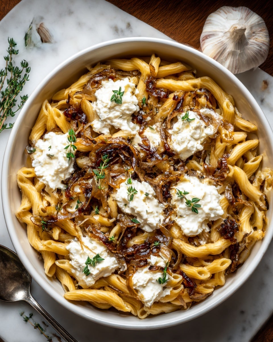 Balsamic Onion & Goat's Cheese Pasta Bake Recipe - Recipe Image