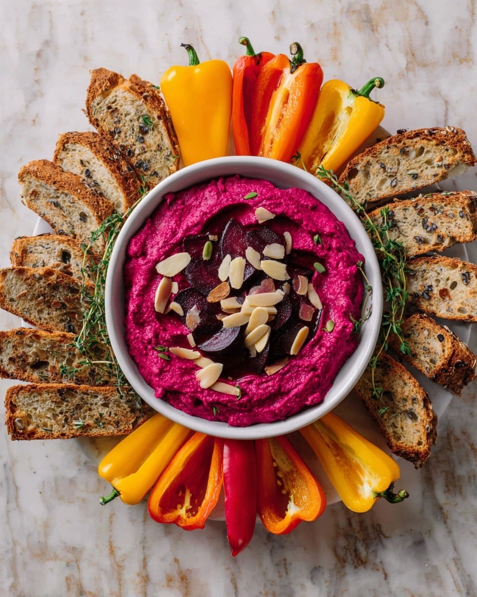 Fresh Beet Hummus with Feta, Parsley, and Toasted Crostini Recipe - Recipe Image