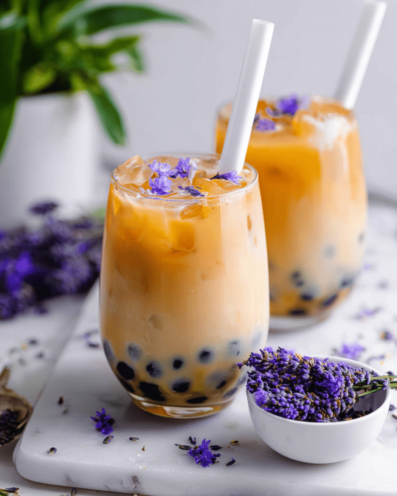 Lavender Almond Milk Tea with Tapioca Pearls Recipe