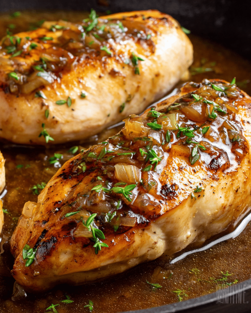 Pan Seared Juicy Chicken Breast with Garlic Shallot White Wine Sauce Recipe