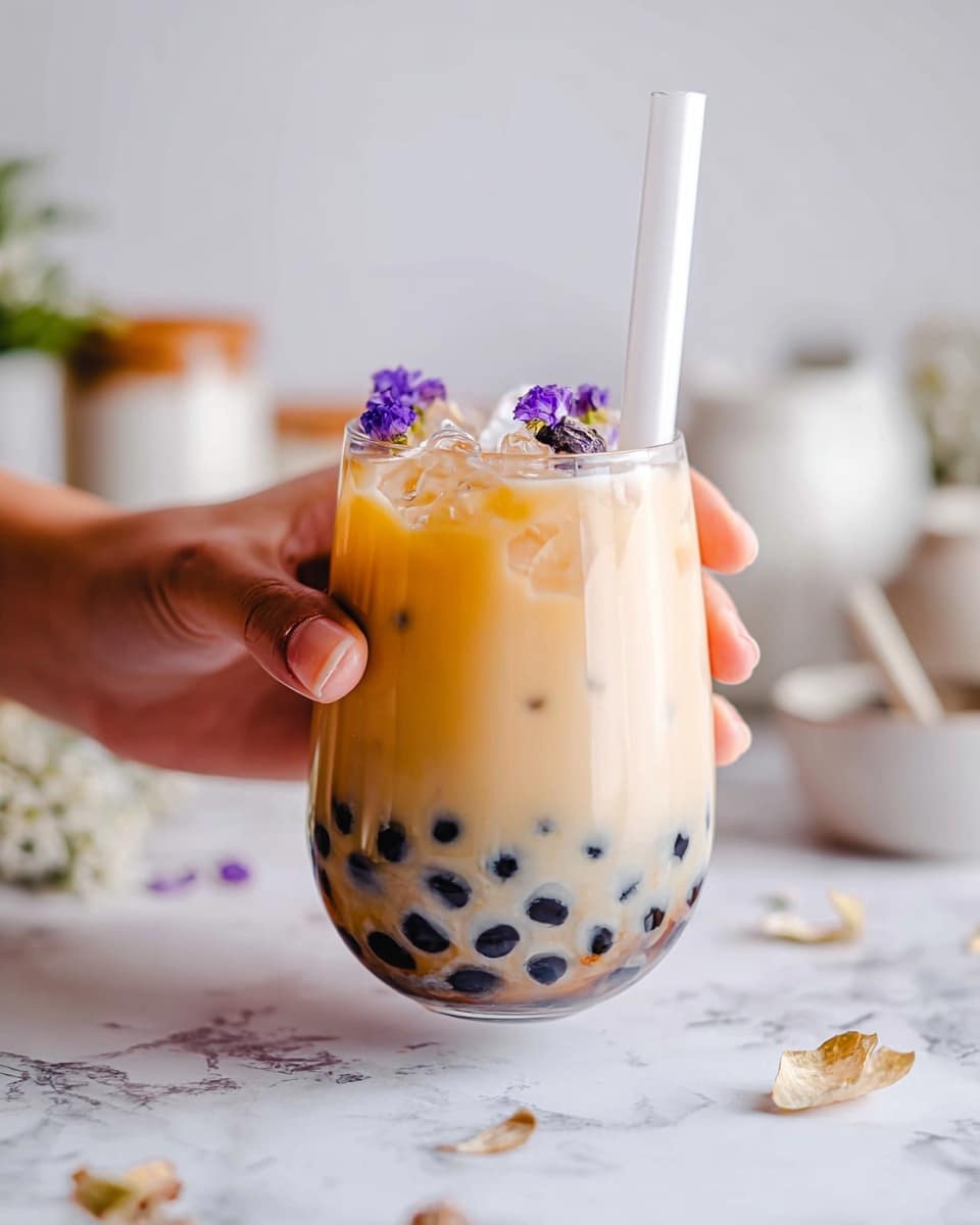 Lavender Almond Milk Tea with Tapioca Pearls Recipe - Recipe Image