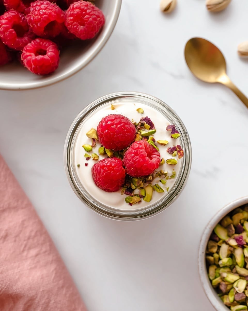 Cacao Blended Chia Pudding with Raspberries and Pistachios Recipe - Recipe Image