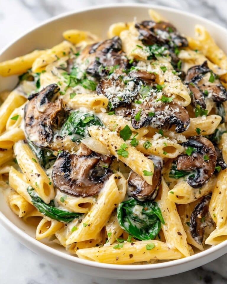Creamy Mushroom Spinach Penne Recipe