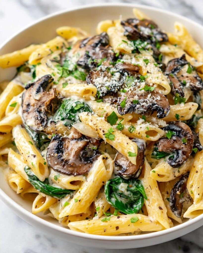 Creamy Mushroom Spinach Penne Recipe