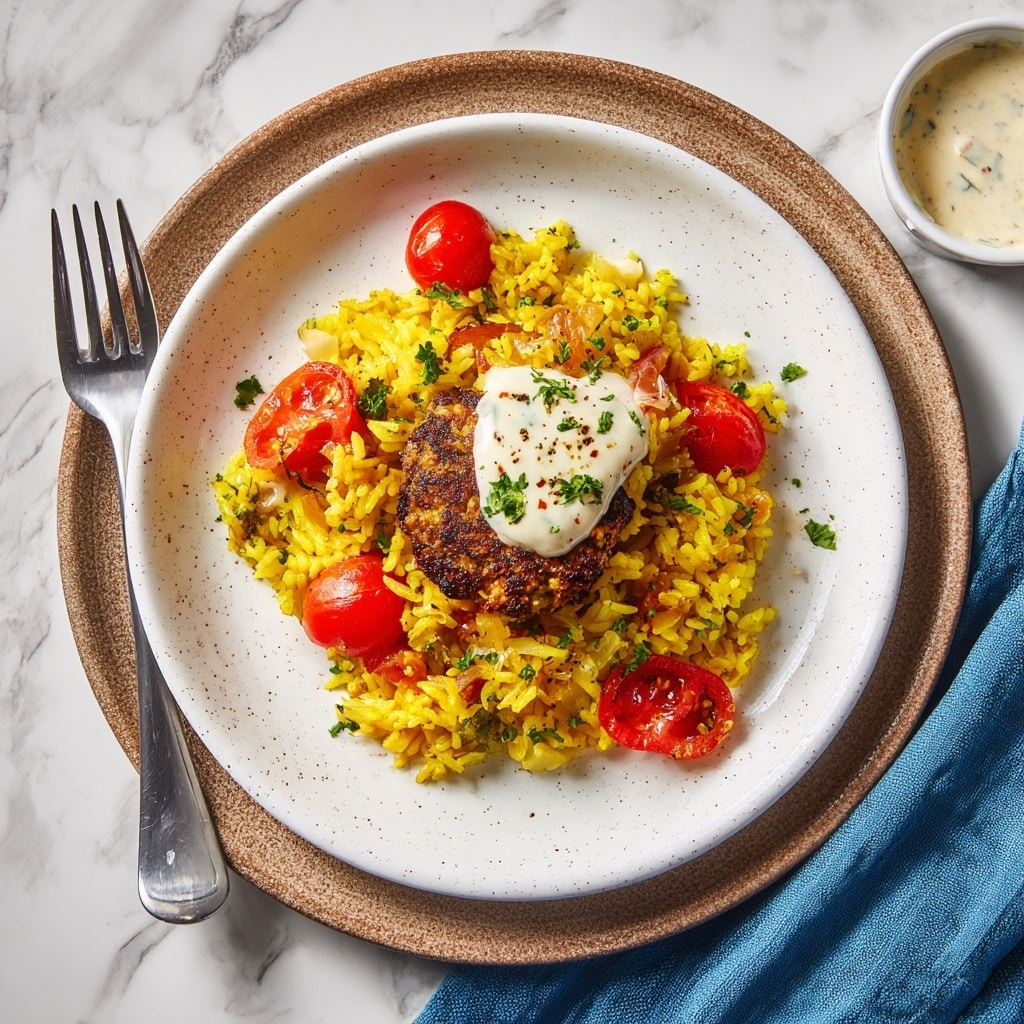 Middle Eastern Chicken and Rice with Tahini Yogurt Sauce Recipe - Recipe Image